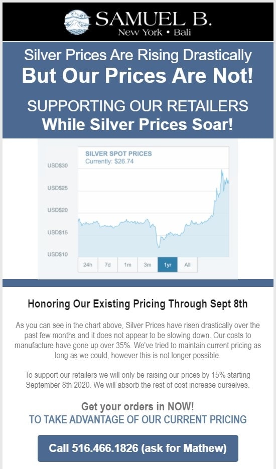 Ejemplo notificación incremento precios - Samuel B